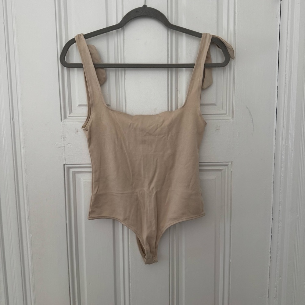 Free People Beige Sleeveless Thong Bodysuit Size Small